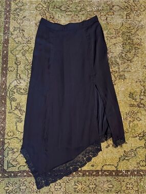 Free People Black Asymmetrical Lace-Hem Midi Skirt